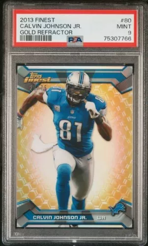 2013 Topps Finest 90 Calvin Johnson Jr Gold Refractor #/75 PSA 9 Mint Low Pop