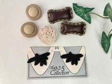 VTG Shoe Clips 3 Pair Ladies Beaded 9.2.5 Brown Ivory Leather Vinyl Mod Musi