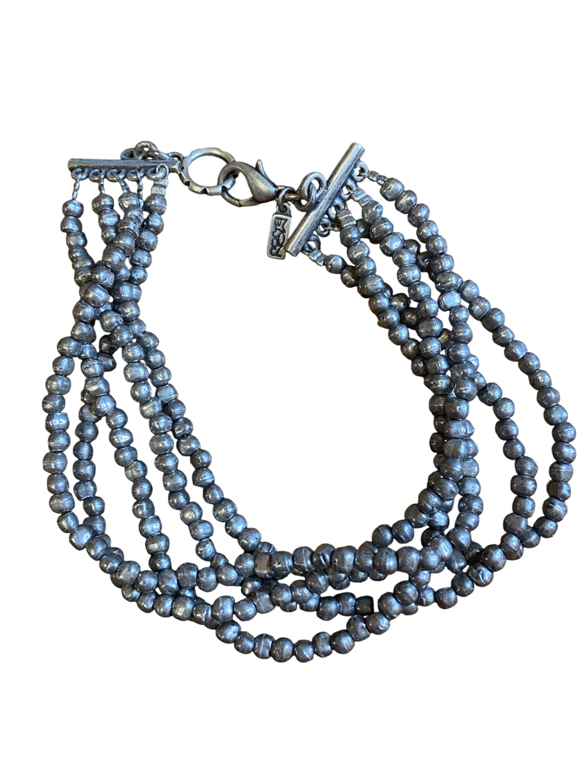 Multi-Strand Silvertone Beaded Toggle Bracelet By… - image 2