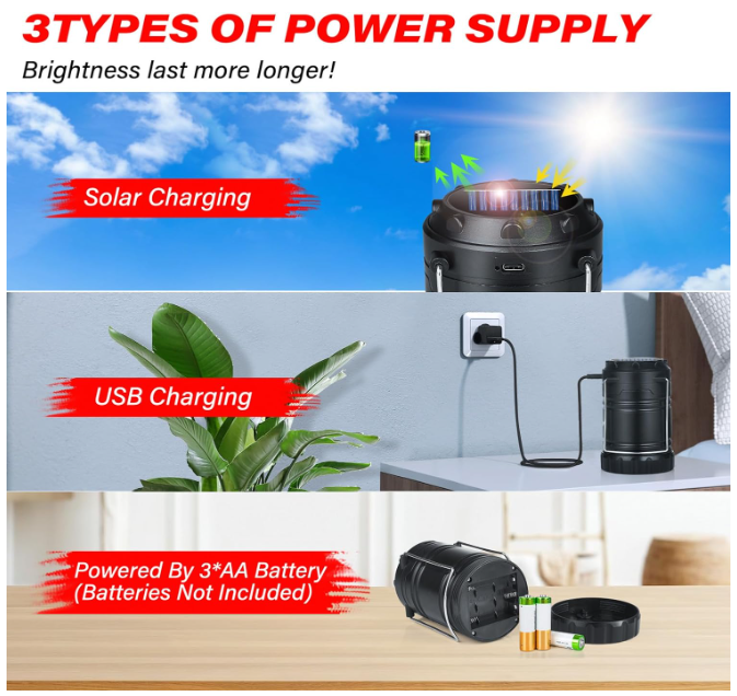 Wsky Solar Camping Lantern 4Pack Rechargeable LED Lights,