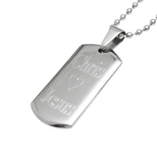 Stainless Steel Personalized 1 1/4" Dog Tag Pendant with Necklace