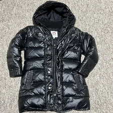 Appaman Girls Black Sparkle Glitter Hooded Long Winter Puffer Coat Size 6 Great
