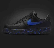 Custom Nike Air Force 1 Black Shoes Gradient Royal Blue Splatter Mens Womens