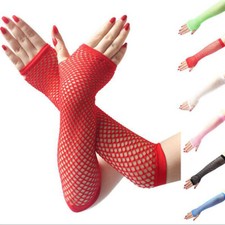 Gothic Long Lace Mesh Fishnet Arm Sleeve Gloves Dance Costume Fingerless Mitten,