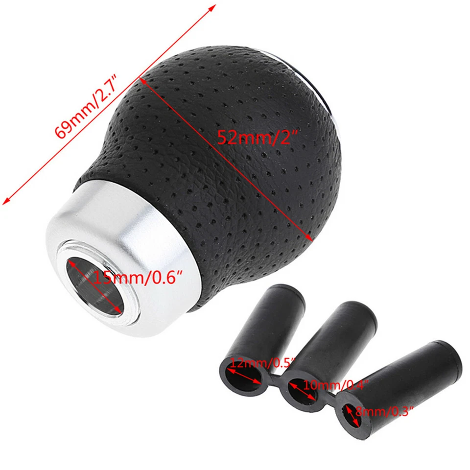 Couro preto 5 velocidades manual carro engrenagem vara botão de câmbio alavanca de câmbio alumínio - Imagem 2 de 4