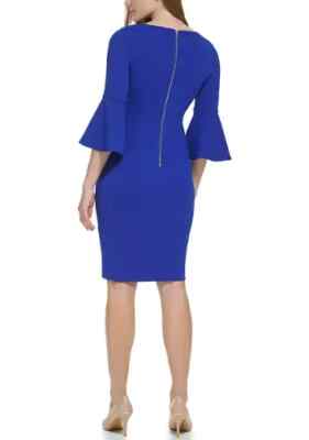 New! CALVIN KLEIN Exquisite KLEIN BLUE Bell Sleeves Timeless Sheath Dress Size 4