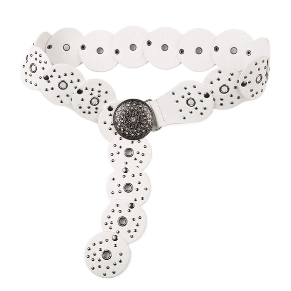 Round Hollow Belt Metal Buckle Wide Belts Vintage Disc Belts for Women