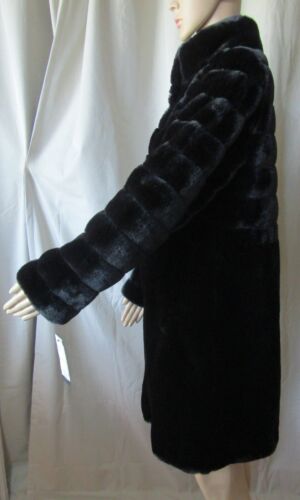 NWT $320 Jones New York Black Faux Fur Coat Rolled Sleeves & Down to Waist Sz S - Picture 4 of 13