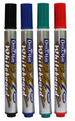 4 x trocken abwischbare Whiteboard Marker Stifte Kugelspitze schwarz blau rot grün