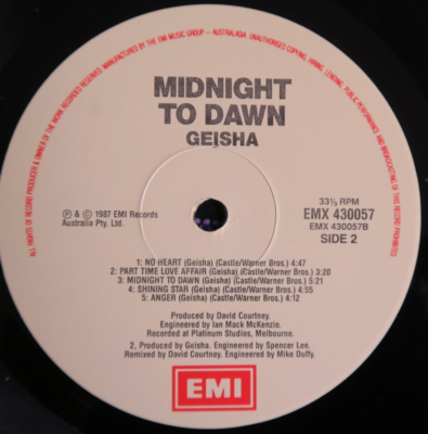 GEISHA/MIDNIGHT TO DAWN オーストラリアAOR Geisha Midnight To Dawn Australia pressing 12'' vinyl 1987 rare OZ