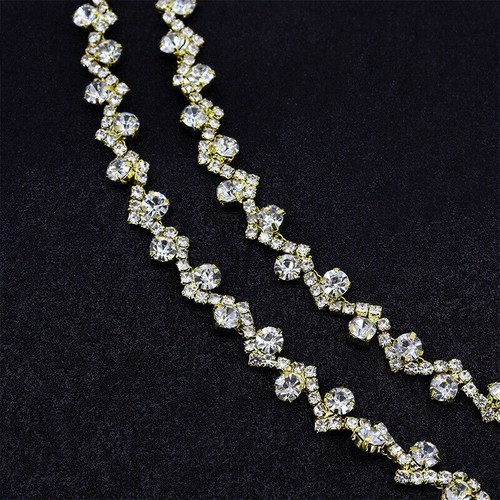 2 Yards DIY Crystal Rhinestone Trim Chain Applique Sewing Dress Embellishment - Picture 8 of 11