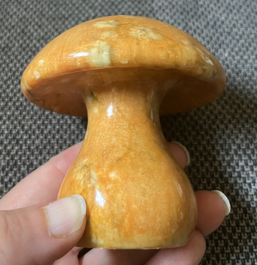 Vintage Italian Hand Carved Alabaster Mushroom Paperweight Fairy