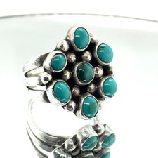 Vintage Navajo Sterling Silver Turquoise Cluster Ring - Size 6.5