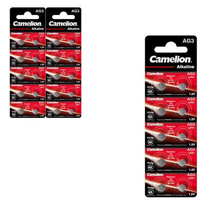 3x Camelion Knopfzellen Uhren - Batterien AG3 Alkaline 0% HG 10er Blister