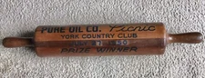 Antique 1930-1950 Pure Oil Co. Picnic Big Carved Wooden Rolling Pins