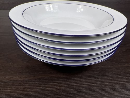 6 Lovely Seltmann Weiden Bavaria Rainbow Blue Rimmed Soup Bowls - Picture 9 of 13