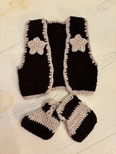 Vintage Set Children Infant Toddler Hand Crocheted Open Front Vest  Booties