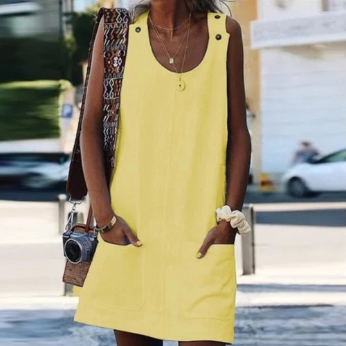 Women Beach Casual Dress Strap Mini Sundress Boho Summer Ladies Loose Midi Gown