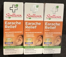 3 packs. Similasan Earache Relief Ear Drops 10 ml Exp: 02/2028