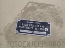 plate plaque radio us ww2 BC1000 B SCR 300  jeep  WILLYS