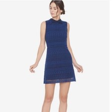 Alice + Olivia Blue Inez Bow Collar Lace Popover Dress , Size 4 NWT! $440