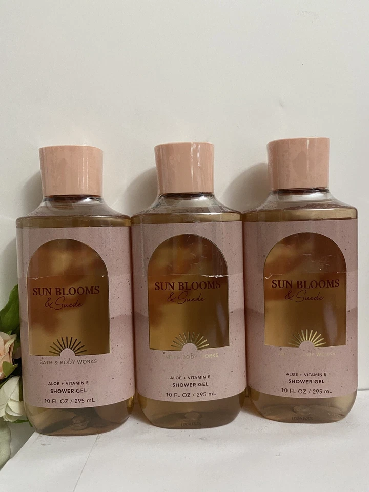 3 New SUN BLOOM & SUEDE SHOWER GEL BATH & BODY WORKS WASH