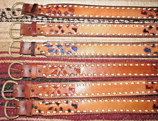 Vintage Western C M Co Buckstitch Inlay Leather Belts 6 pc Size 24 NEW
