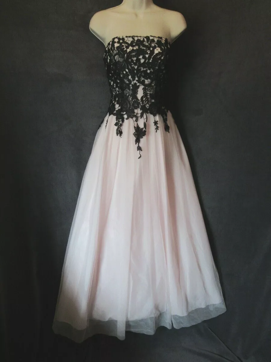 NWT Gothic Fairy Tale Pale Pink Black Strapless Formal Long Ball
