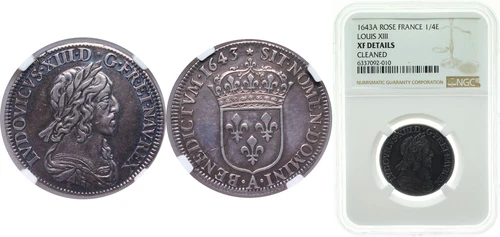 France 1643 A ¼ Silver Ecu Silver 917 NGC XF