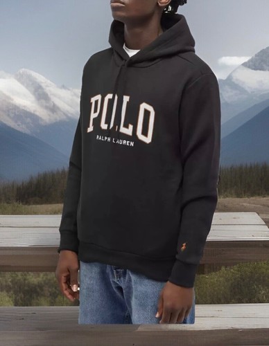 Nuova con etichette-POLO RALPH LAUREN Uomo Nero RL+ "POLO" Spell Out Fleece Pullover Felpa con Cappuccio-L - Foto 2 di 6