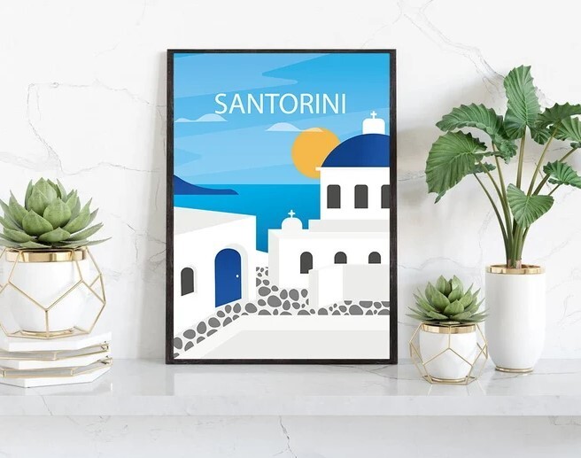 Santorini Wall Art Print - Santorini , Santorini poster, Wedding gift, Birthday