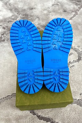 ジンジン！グッチ GGプリント ホースビット ネックボウ 663719 Authentic Gucci GG Blue Rubber Mens Slip On Sandal/Clog US10