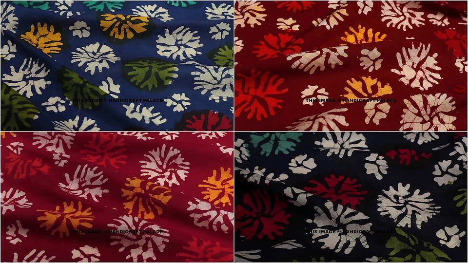 Par Yard Indien Coton Imprimé Floral Batik Couture Main Bloc Artisanat Tissu - Photo 1/1