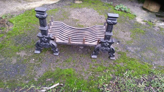 Vintage Cast Iron Fire Dogs and Grate Basket