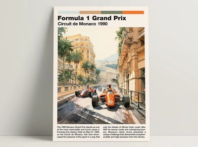 1990 F1 Monaco Grand Prix Poster, Retro Formula 1 Poster, Retro Motorsports