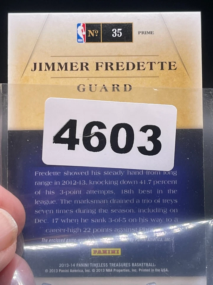 Parche usado en juego Immaculate Timeless Treasures 2012-13 Jimmer Fredette/5 (MEM) Foto 3 de 3