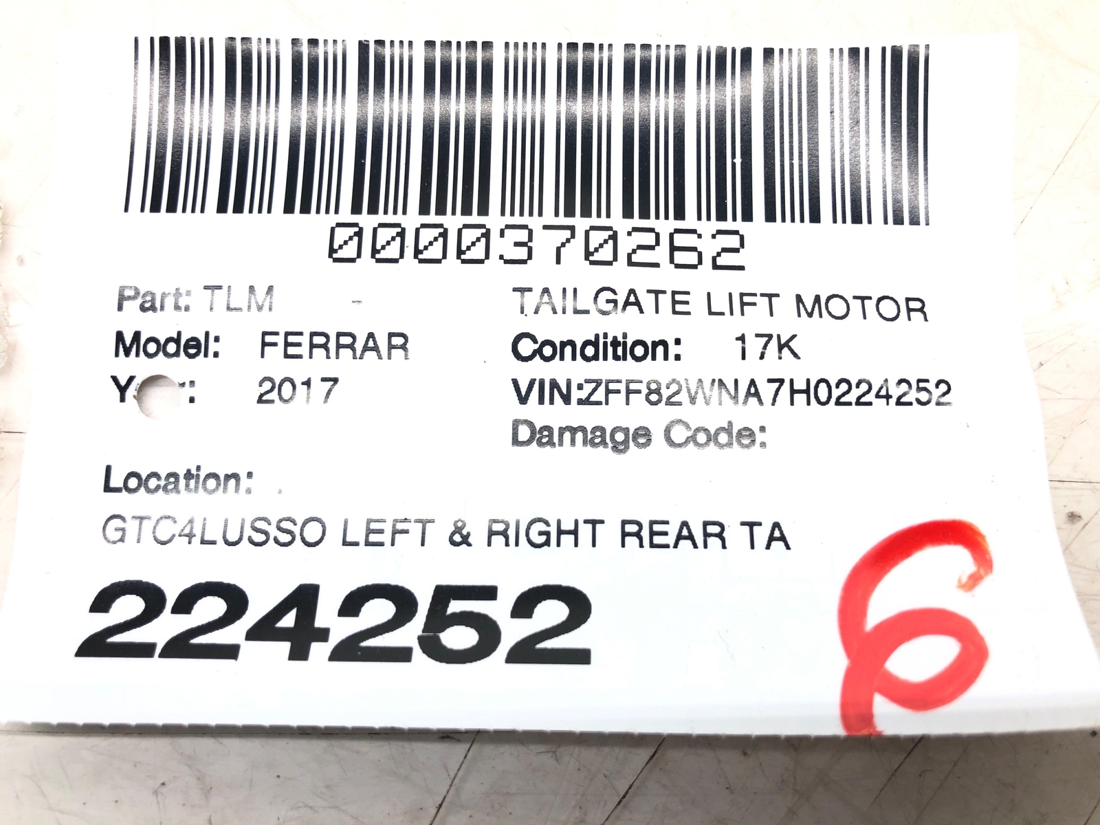 2017-2020 FERRARI GTC4LUSSO REAR LIFTGATE TRUNK LID CYLINDER ACTUATOR MOTOR SET