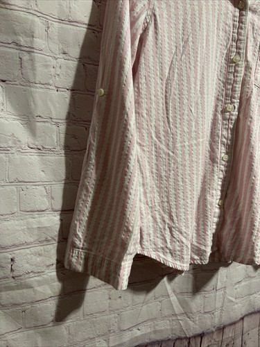 Victoria Secret Striped Button Up Shirt Long Sleeve Size M Pink, Silver & White) - Picture 4 of 8
