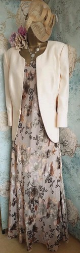 Jacques Vert Dress Jacket Beige Taupe Cream Floral Silk Evening Wedding 18 20 - Picture 12 of 23