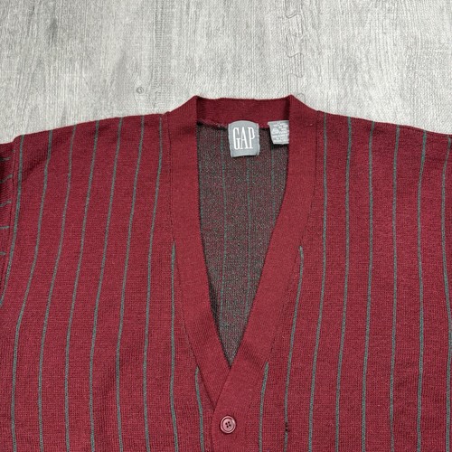 VTG 90S GAP PURE WOOL BUTTON FRONT STRIPED GRANDPA CARDIGAN PREPPY MENS M KNIT - Picture 2 of 7