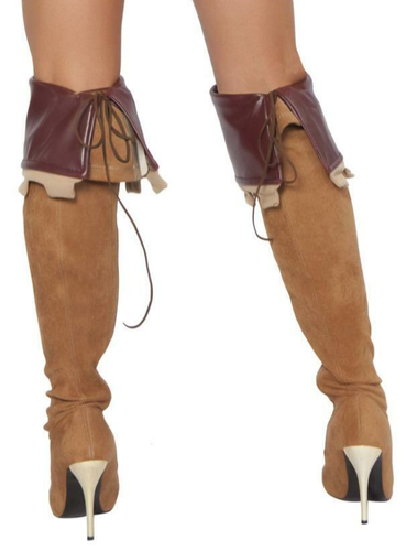 Bota de Cuero Sintético Puños Toppers Castillo Borde Gamuza Disfraz Medieval Marrón 4265B - Imagen 2 de 3