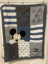 Disney Mickey Baby Comforter Quilt Throw Hello World Denim Patchwork Crib 41x33