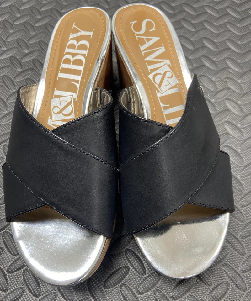 Sam & Libby Women's Shoes Size 6.5 Black Open Toe Preowned - Image 3 of 4