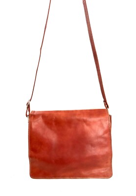 CHAOS Rust Brown Leather Medium Messenger Bag Organizer Office Commute Travel