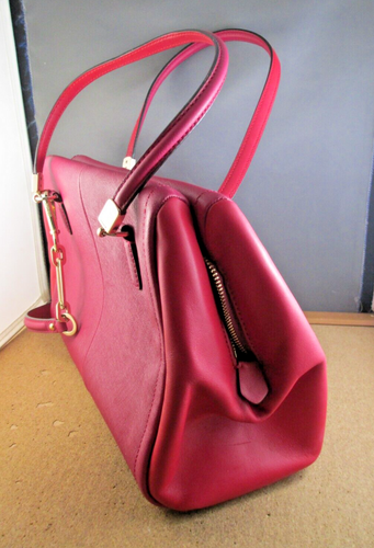 Coach Fuchsia Pink/Red Leather Tote Dual Shoulder Strap Handbag Purse Hand Bag - Picture 7 of 18