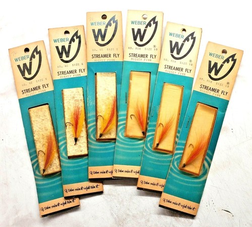 6 Vintage 1965 Weber Mickey Finn Streamer Fly (3 Größe 6 & 3 Größe 10) Neu aus altem Lagerbestand  - Bild 2 von 12