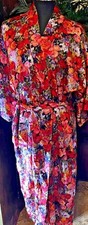 Vintage Cinema Etoile Bright Florals Red Pink Purple Green Robe Medium
