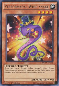 Performapal Whip Snake - DUEA-EN006 - Rare - Unlimited Edition x3 - Lightly Play