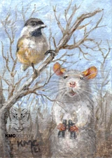 KMCoriginals PRINT Rat bird watch black capped chickadee Reproduction ACEO art