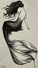 BLACK MERMAID TEMPORARY TATTOO 1pc Magical Water Girl Fish Ocean